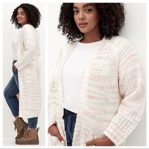 Torrid knit duster - pink and white